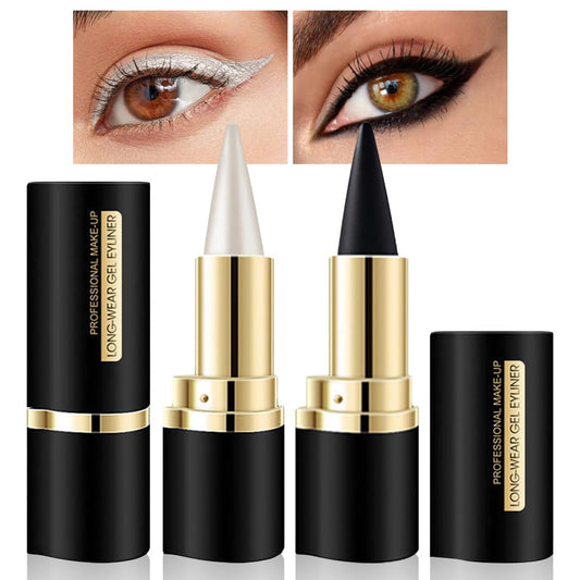 Kaely 2Pcs Black Silver Gel Eyeliner Pencil,Natural Cream Eye Liner Waterproof Smudge Proof,Cat Eye Black Smokey Eyeshadow Palette Stick Crayon,Goth Halloween Makeup,delineador de ojos contra el agua