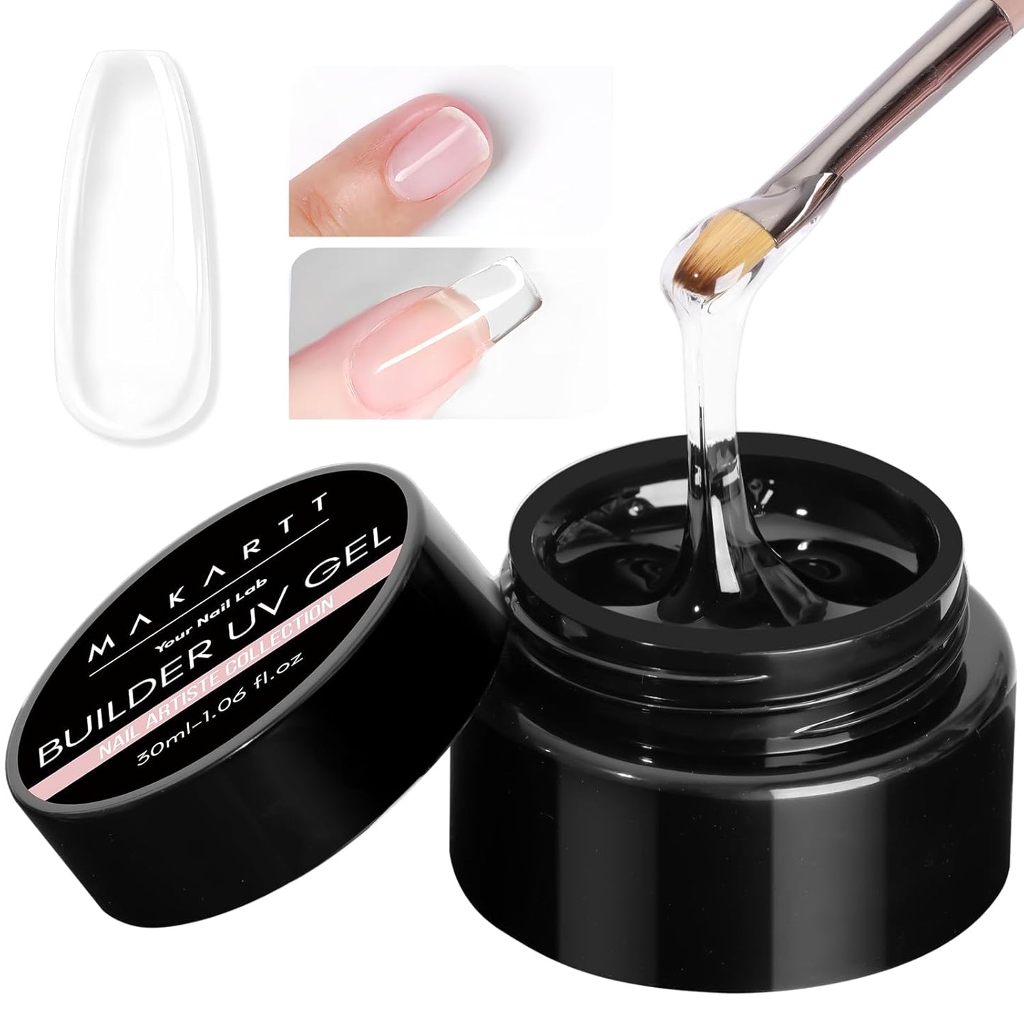 Makartt Clear Gel Builder: Nail Extension, Strong, Self-Levelling, Long Lasting for Strengthener Sculpture Broken Nails Repair Protection, UV LED Lamp Cure Required, Home Salon DIY Manicure 1.06 oz