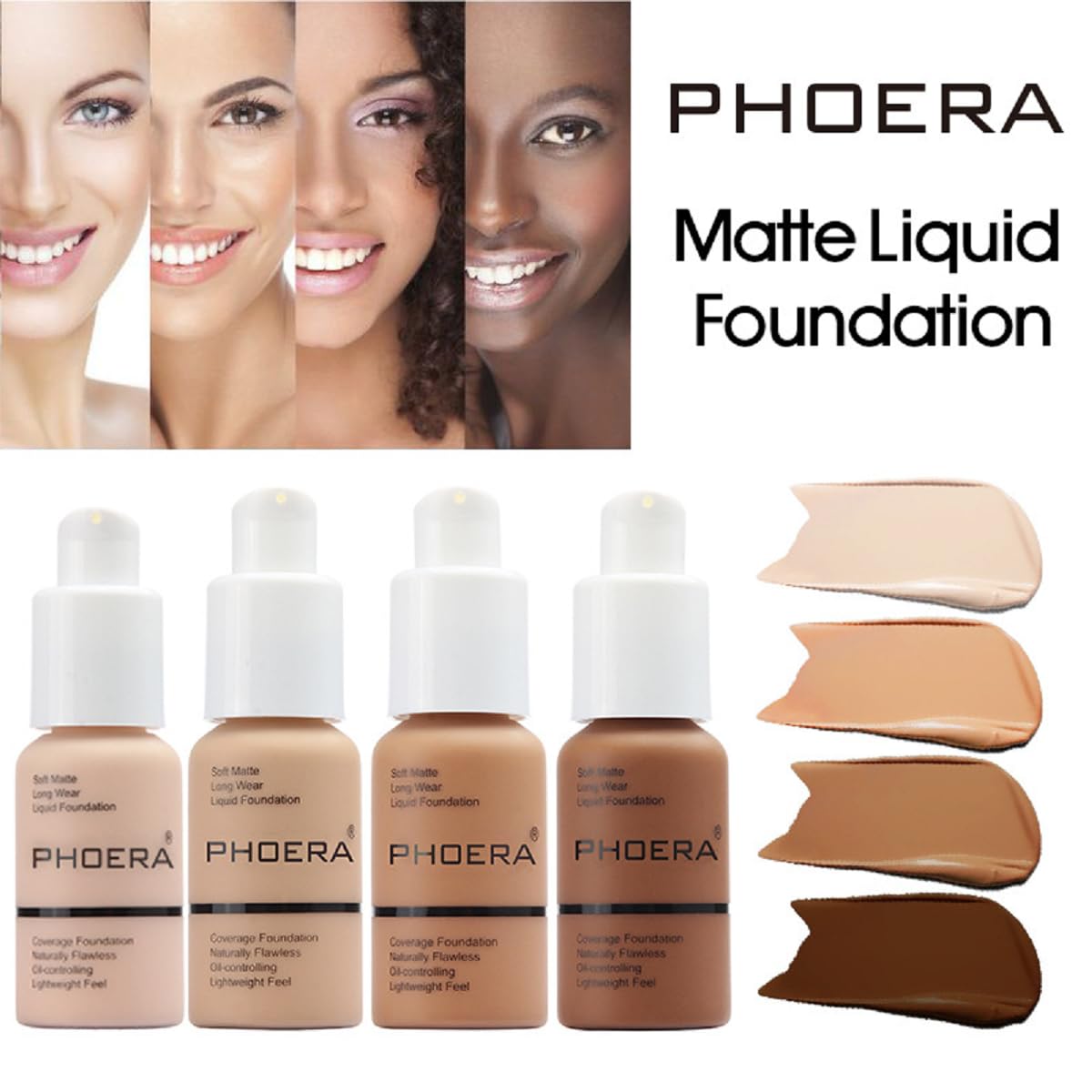 2 Pack Matte Oil Control Concealer Foundation Cream,PHOERA New 30ml Long Lasting Waterproof Matte Liquid Foundation (101 Porcelain)