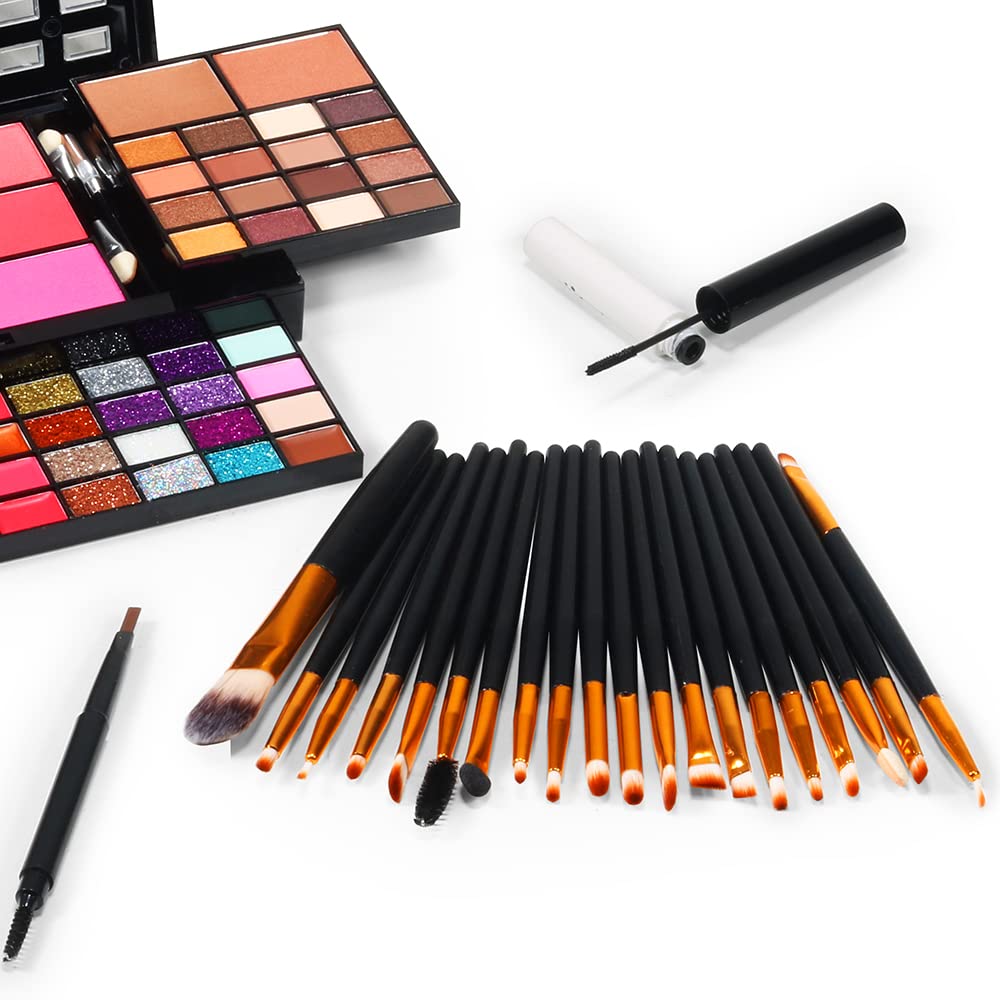 Beginner Makeup Kits For Teenagers All In one Makeup Palette 74 Color Makeup Set For Women Girls Included Eyeshadow Lipstick Lipgloss Kits Blush Foundation Mascara Liquid Eyeliner Pencil Make up Brushes
