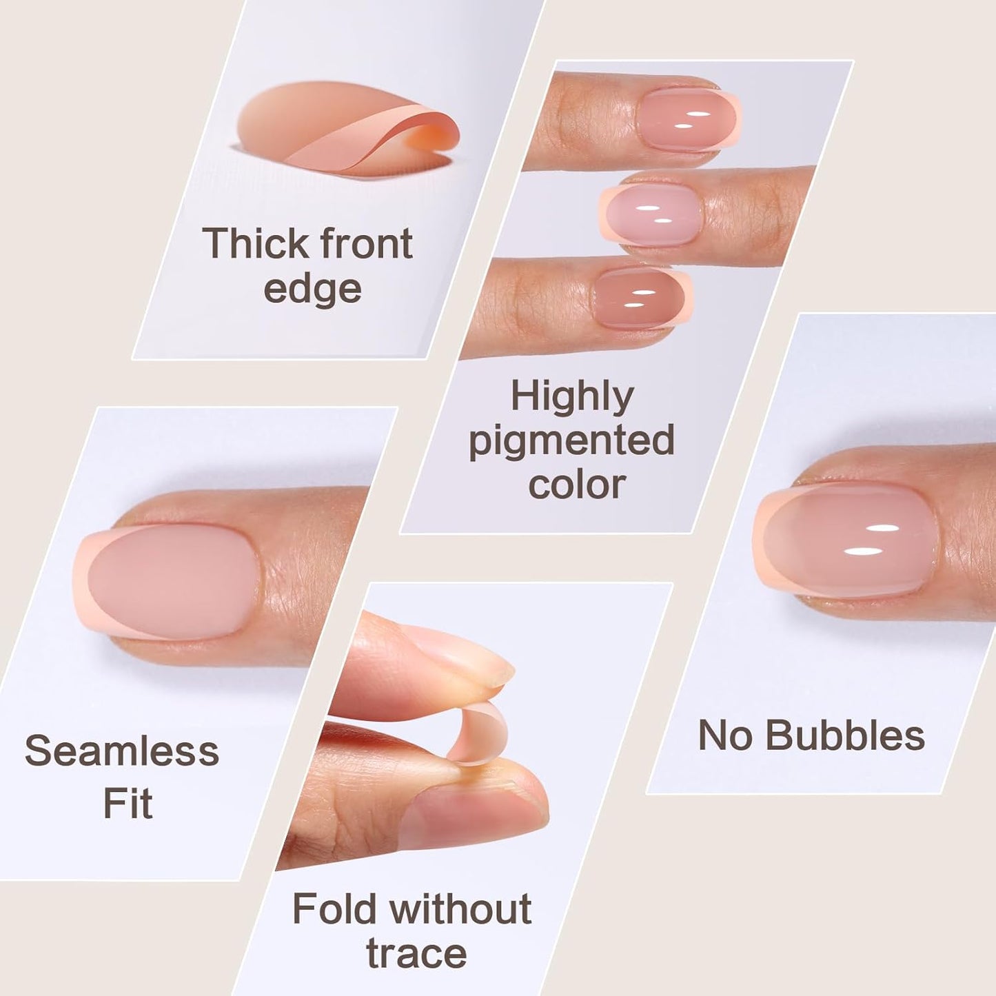 French Tip Press on Nails 160PCS with 5 Strips, 16 Sizes Pre-applied Primer Fake Nails - No Need to File, 5 Colors Short Square Tips, DIY Glue on Nails Kit for Women, Gift Set