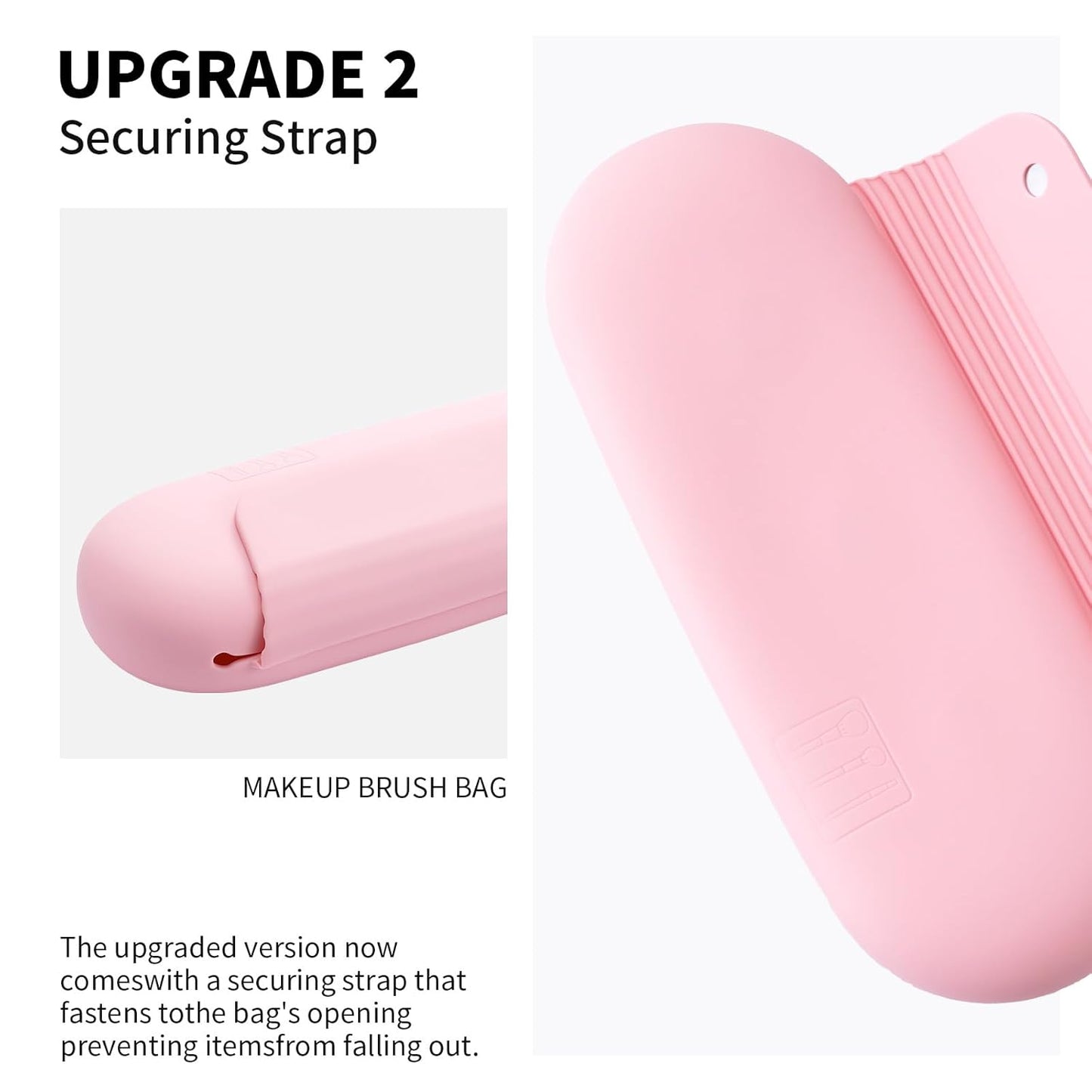 Silicone Makeup Brush Holder Travel Cosmetic Bag：Soft Portable Cosmetic Face Brushes Holder with Upgrade Anti-Fall Out Magnetic Closure, Large Travel Makeup Brush Case - Pink