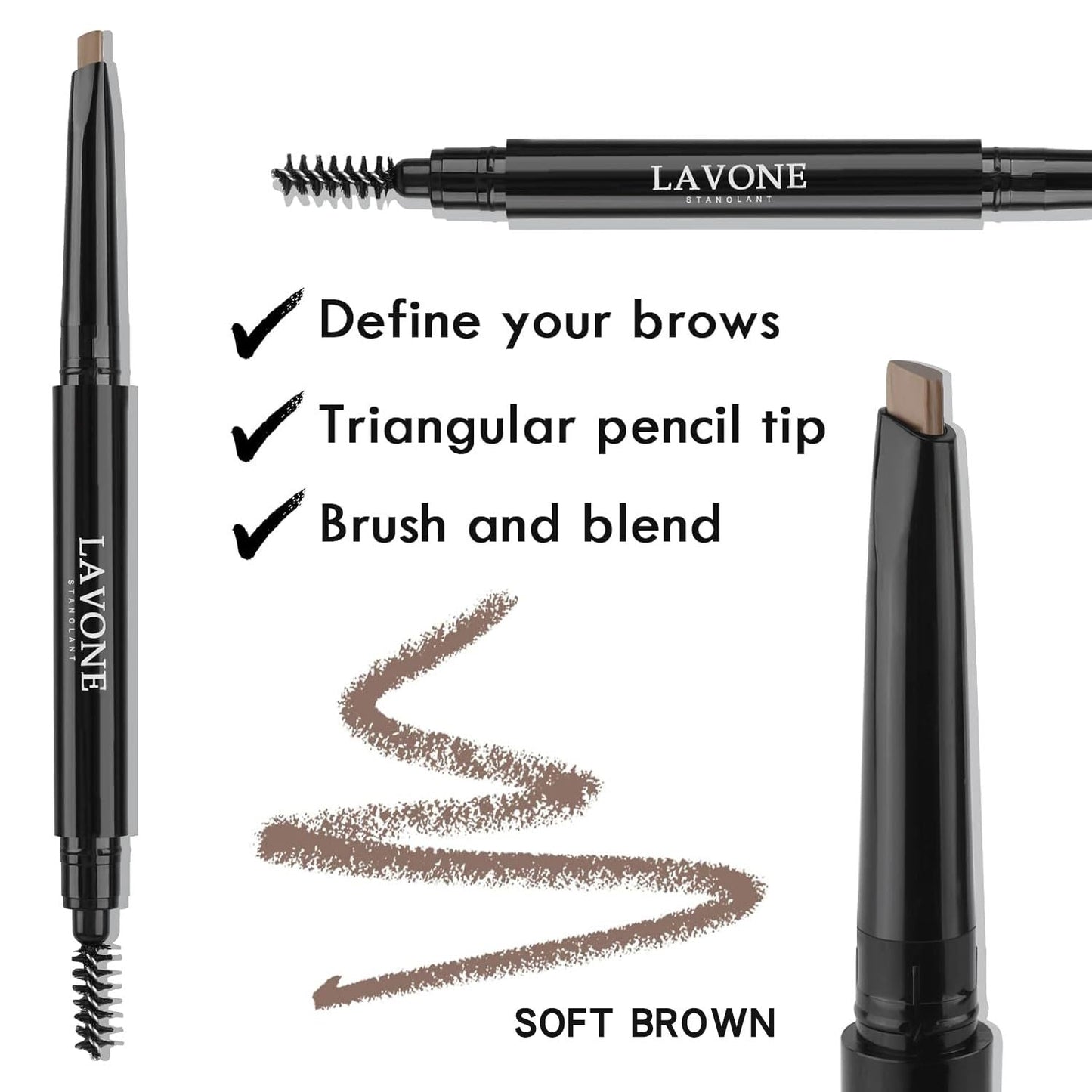 LAVONE Eyebrow Stamp Pencil Kit - Waterproof Eyebrow Pencil, Eyeliner, Pomade, Dual-ended Brush - Dark Blonde
