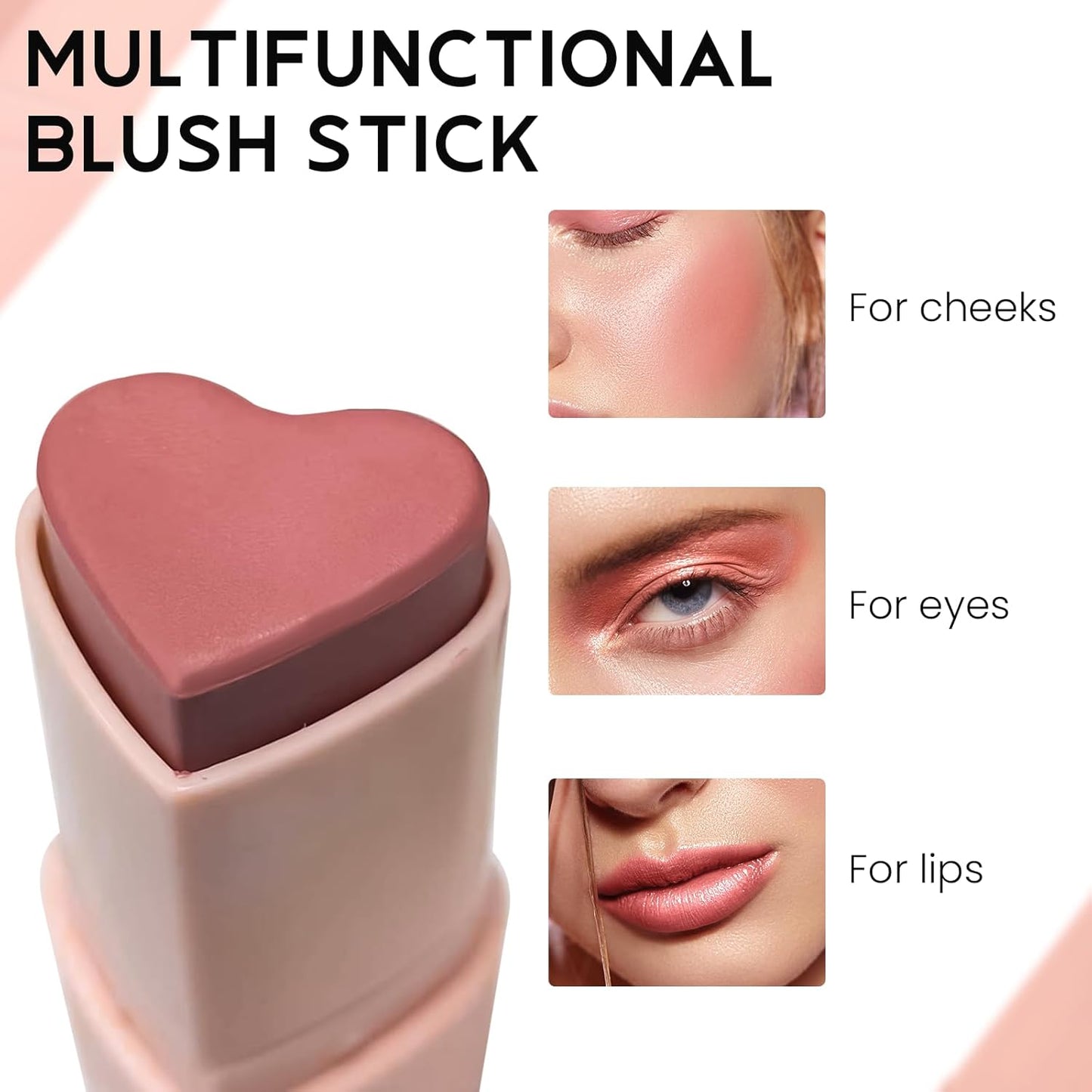 Blush Stick for Cheeks, Cream Blush with Heart-shaped, Blush Face Stick Multi-Use Lip and Cheek Tint, Waterproof Lightweight Easy to Blend Cream Blusher Makeup - Blush Him