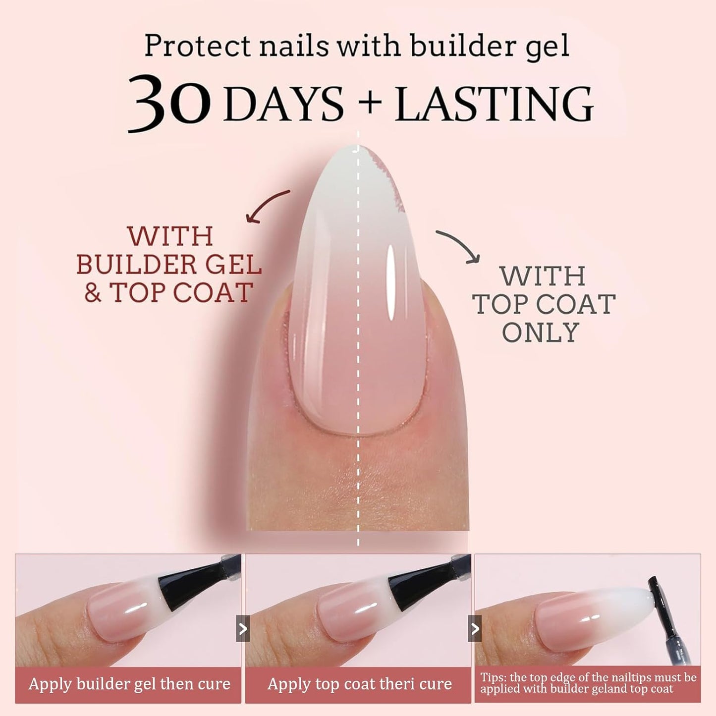 Ombre Press On Nails - 240Pcs Short Almond Press on Nails, White Nail Tips Pink White Gradient Soft Gel False Nail Tips Salon Perfect Fake Nails Kit Extensions DIY (Short Almond)