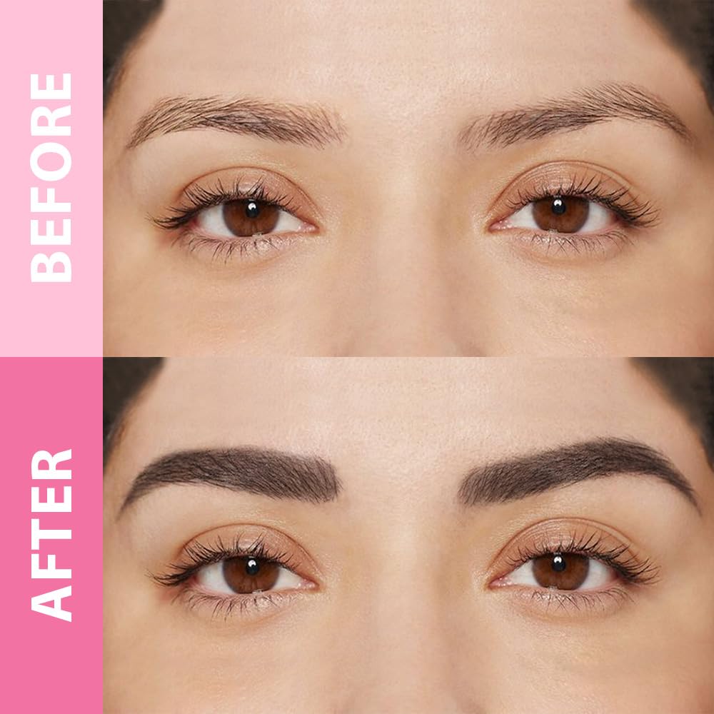 evpct 2Pcs Black Brown Magic Microblading Eyebrow Contouring Pen Brow Pencil, with 4 Brush Micro-Fork-Tips Precise Applicator, Dual-ended Eyebrow Brush, Hair Like Strokes, Natural Looking Brows