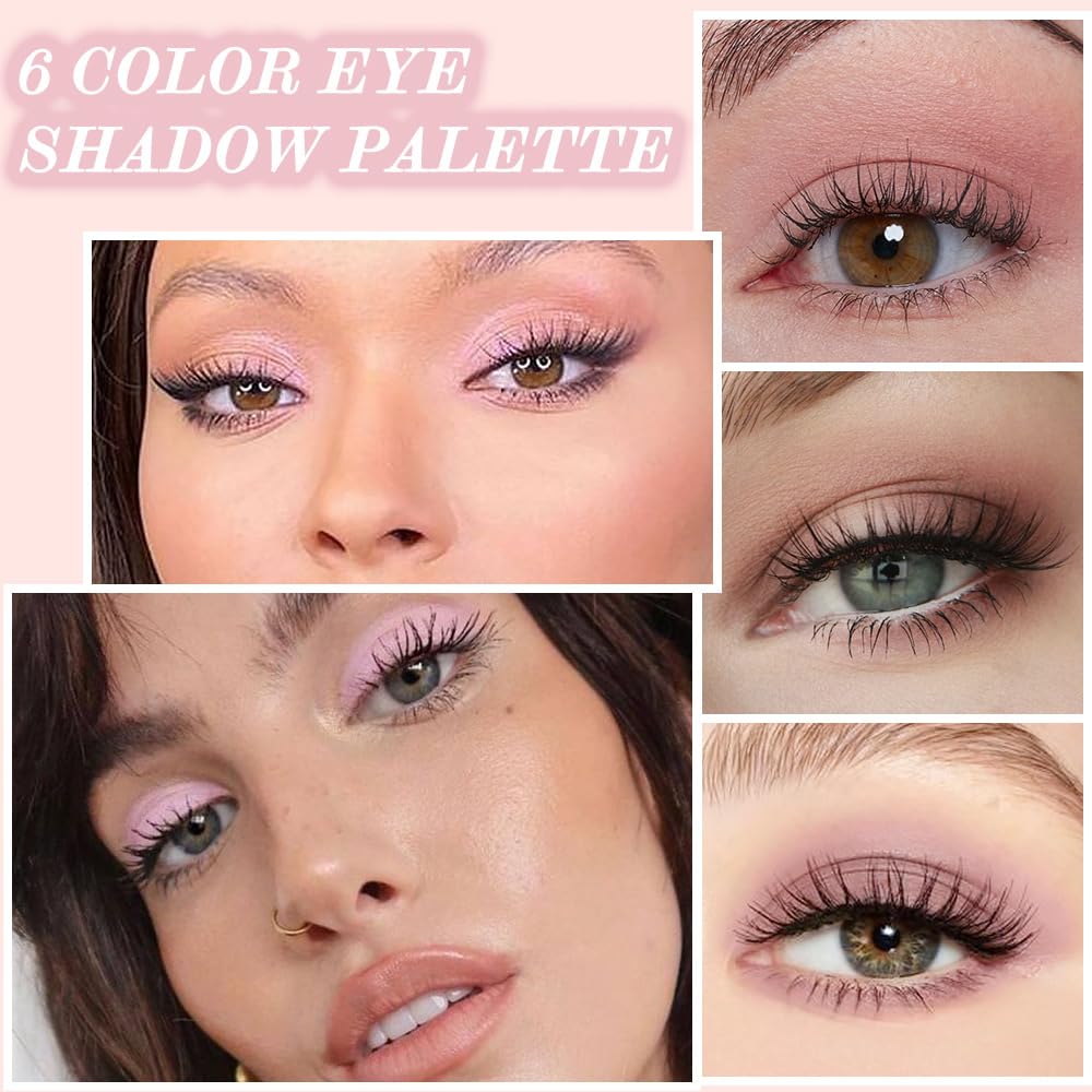 6Colors Glitter Matte Eyeshadow Palette, Natural Nude Brown Purple Coffee Shimmer Sparkly Eye Shadow Makeup, Warm Pastel Eyeshadows Palette, Long Lasting, Natural-Looking Women Girls Eye Shadow 01