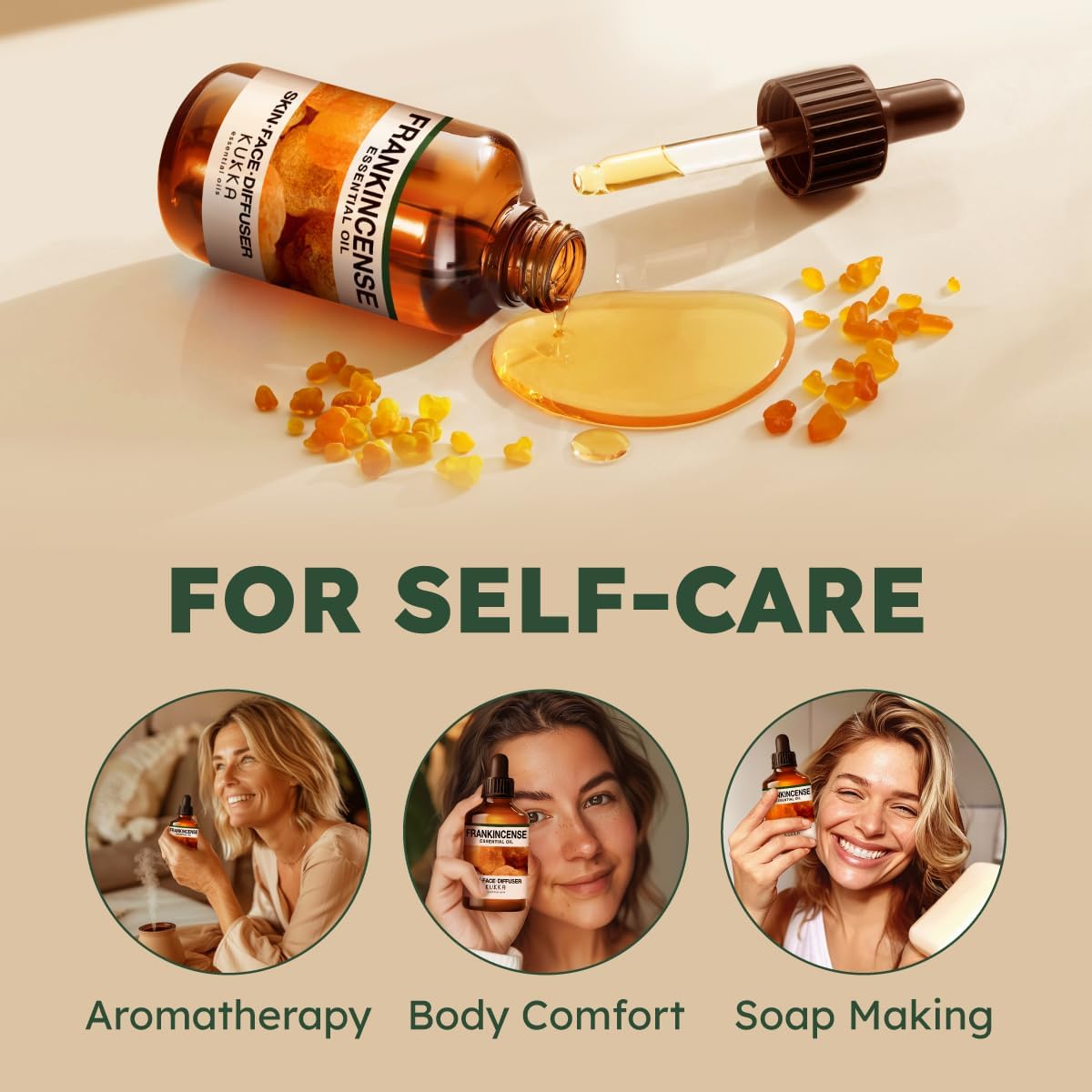 Kukka Frankincense Essential Oil for Face & Skin - 4 Fl Oz - Frankincense Oil Made from Ethiopia Resin - A Holy & Woody Scent for Body Comfort, Aromatherapy, DIY Soap Making Scents