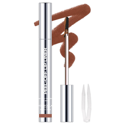 Peel Off Lip Liner Stains for Women, Long Lasting Waterproof Matte Finish Lip Tint Stains with Tweezer Kit, Transfer Proof, Easy to Use, Peel Off Liquid Lipstick for All Skin Types, #2 Brown