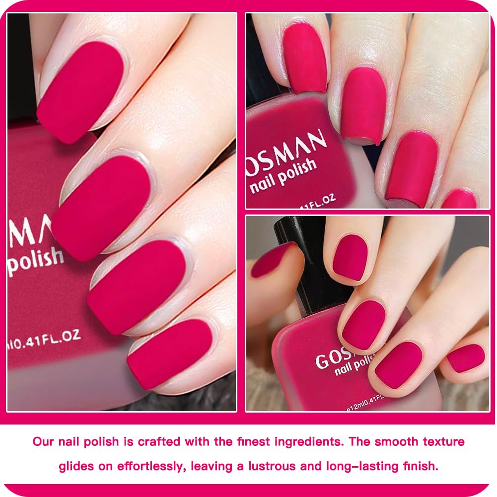12ml Hot Pink Matte Nail Polish, Quick Dry Nail Lacquer for Nail Art Varnish, Mist Effect Matte Finish Velvet Nail Polish, 0.41 fl oz (Hot Pink, 0.41 fl oz)