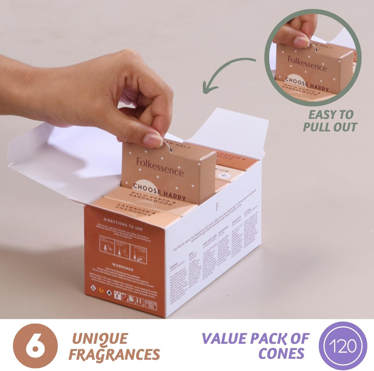 Folkulture Incense Cones Scented | Set of 6 (120 Cones) with Incense Cones Holder | Lavender Incense, Palo Santo, Sandalwood Inscents for Gifts for Her | Incense Cone Variety Pack