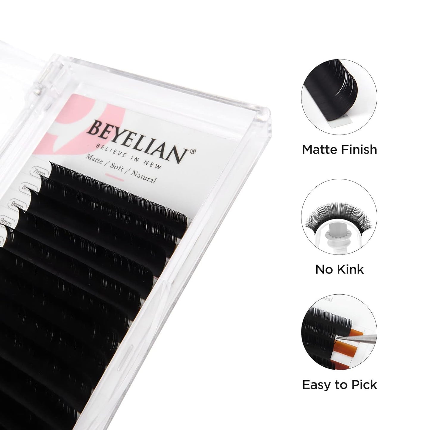 BEYELIAN Eyelash Extensions, Individual Lashes, 0.15mm D Curl 15mm Super Matte Classic Lash Extensions, Ellipse Flat Eyelash Extension, Light and Soft Natural Look for Professional Salon Use