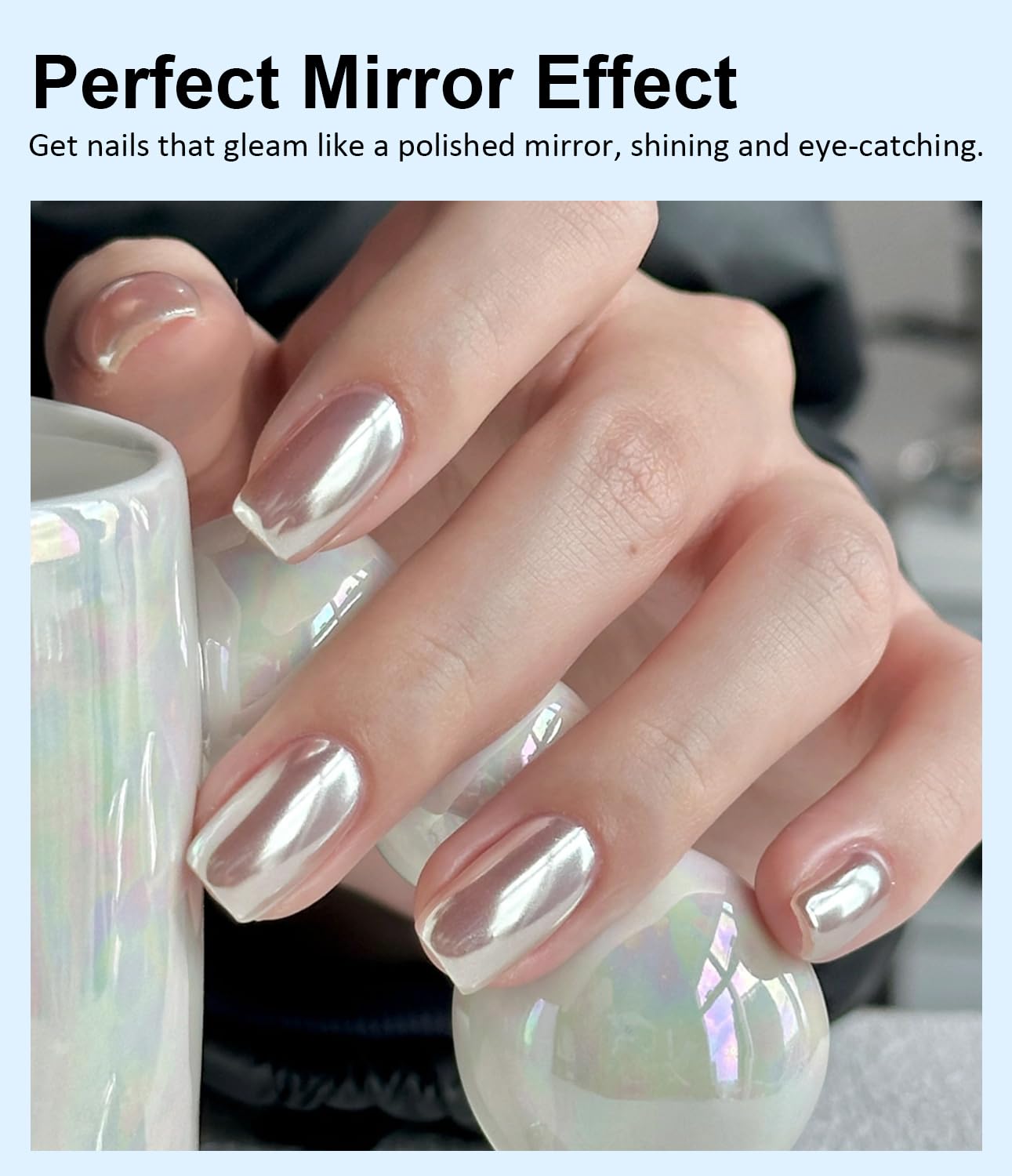 8Pcs Chrome Nail Powder BISHENGYF: Rose Gold Super Mirror Effect Nail Chrome Powder White Pearl Chrome Nail Powder with 1Pcs Silicone Nail Brush for Gel Nails DIY Gift for Women