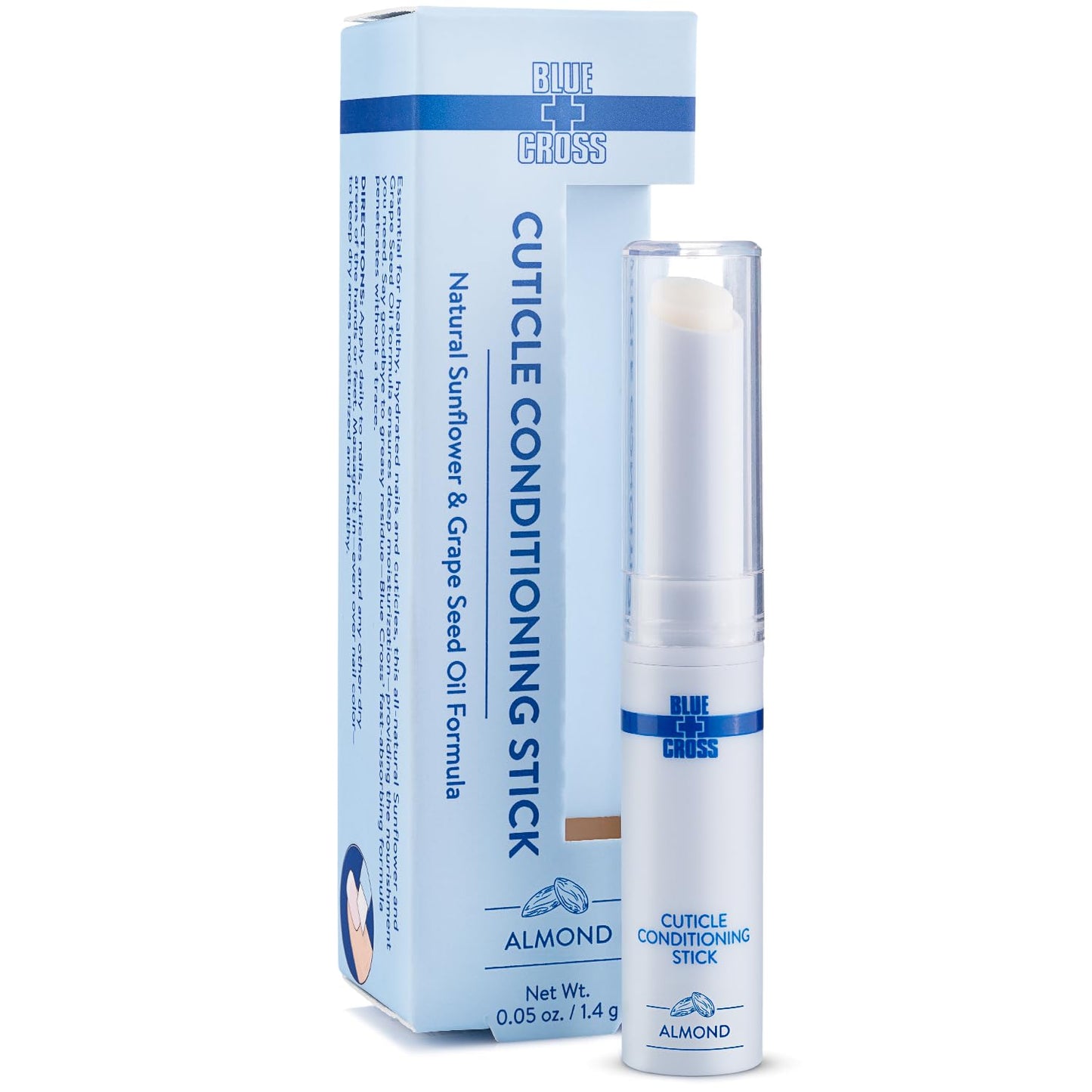 Blue Cross Cuticle Balm Conditioning Stick, Scented Cuticle Softener Oil Balm with Nourishing Sunflower & Grape Seed Oil, Professional Nail Care Supports Dry + Damaged Cuticles, 0.05oz, Almond