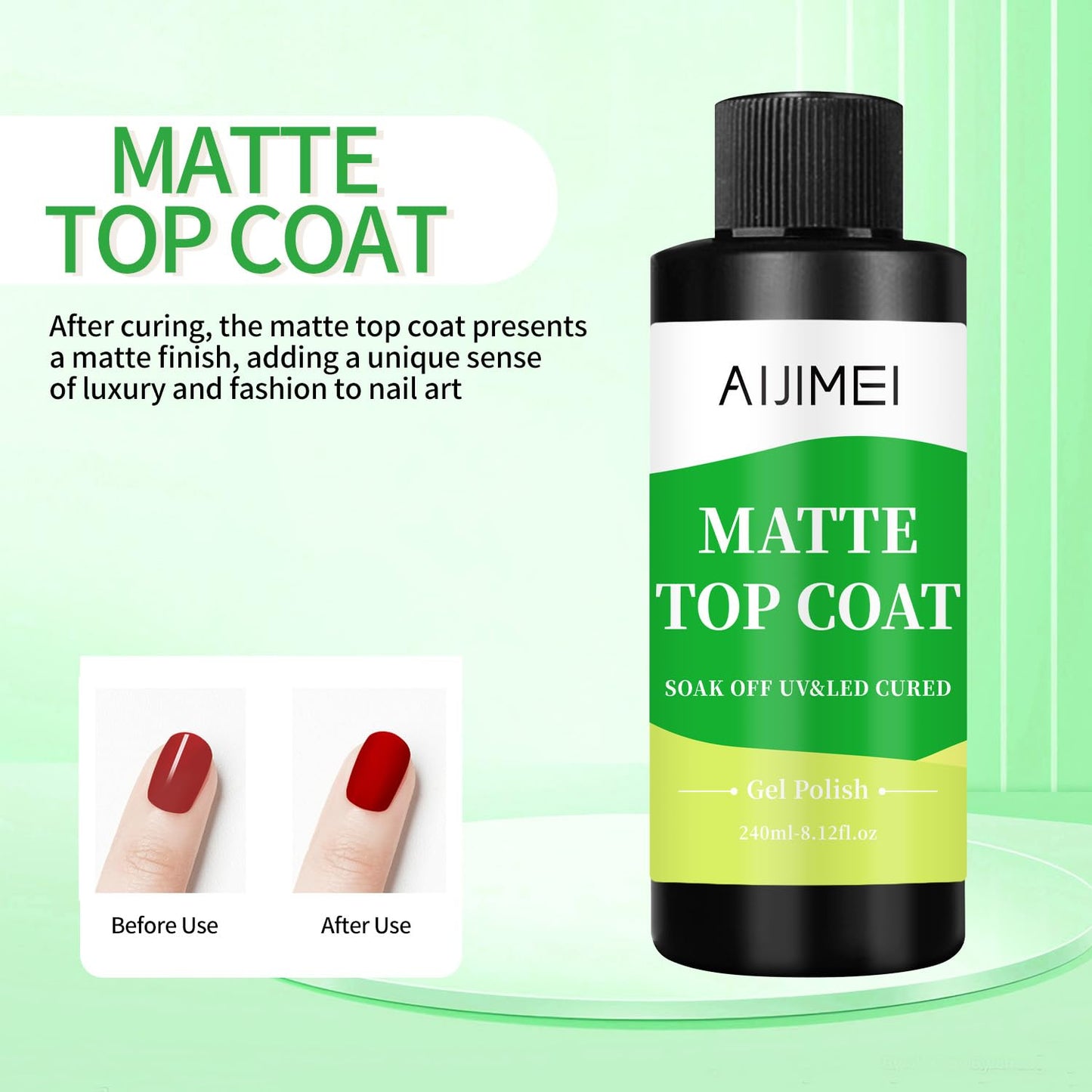 AIJIMEI Elegant Satin Matte Top Coat for Nails Finish Nail Polish Matte Nail Top Coat, Long-Lasting Nail Polish Matte Top Coat & Quick-Dry Top Coat Satin Matte TopCoat 8 Fl Oz