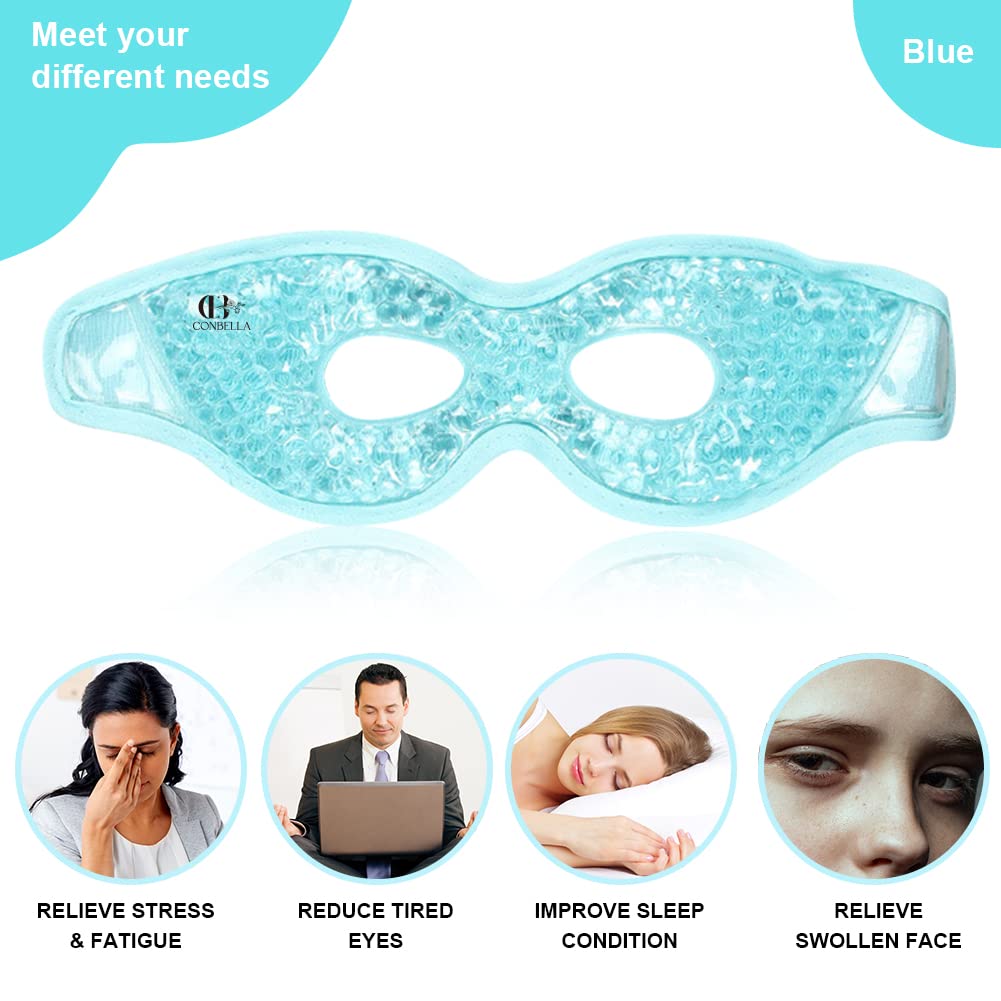 Gel Eye Mask with Eye Holes, Reusable Hot Cold Therapy Cooling Eye Mask for Puffiness/Dark Circles/Eye Bags/Dry Eyes/Headaches/Migraines/Stress Relief, Cold Eye Mask