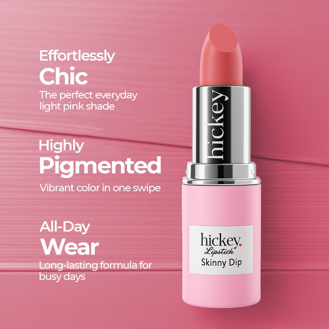 Hickey Lipstick Skinny Dip Light Pink Lipstick Refill - Long Lasting Lipstick for Women - Hydrating & Moisturizing Shade, Lip Color for Women, Gluten-Free & Vegan with Highly Pigmented