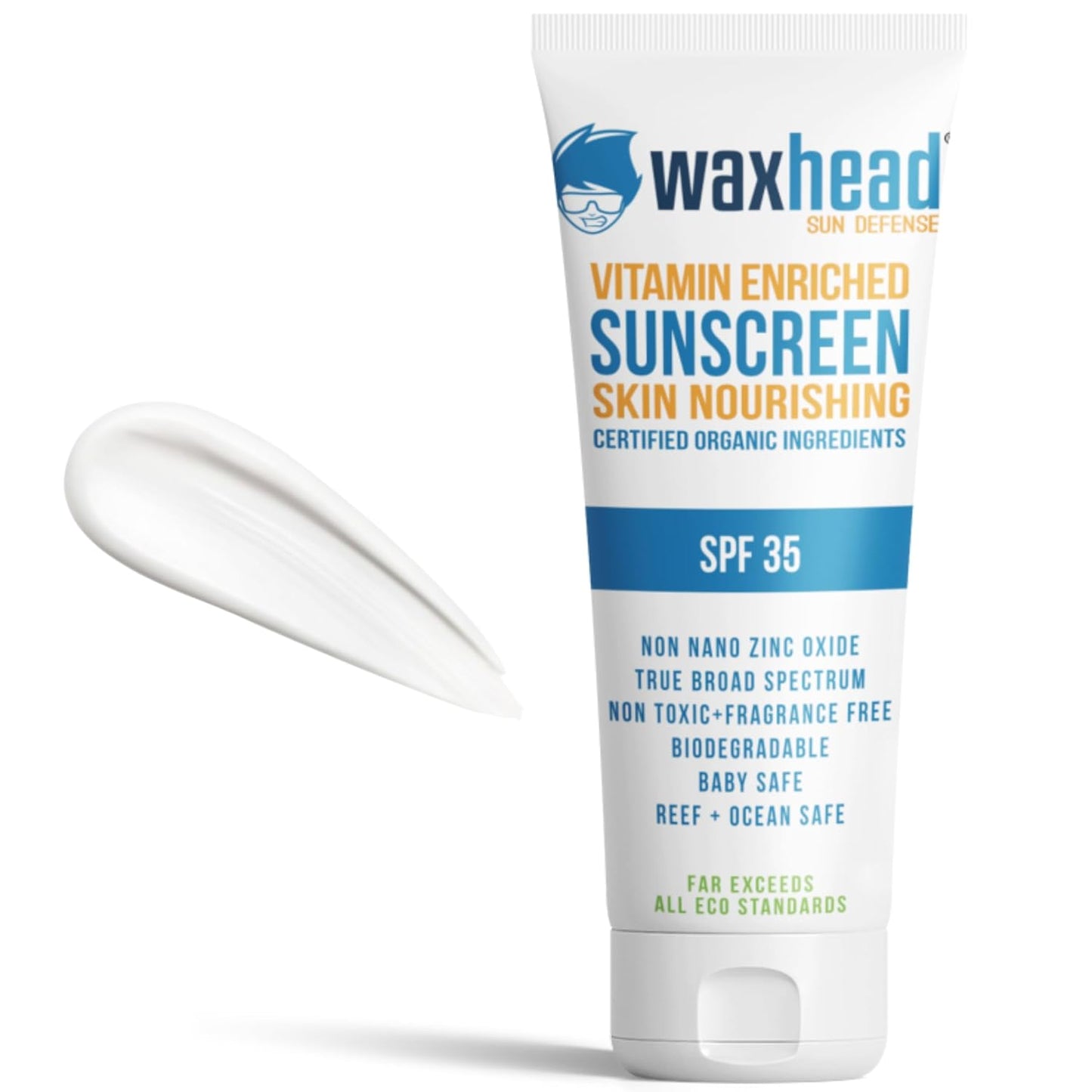 Waxhead Non-Nano Zinc Oxide Sunscreen, EWG Sunscreen with Zinc Oxide for Face + Body, Mineral Natural Non-Toxic Pure Sunblock, Biodegradable Cream Lotion Sun Block, Tattoo, Eczema Vitamin D + E (4oz)