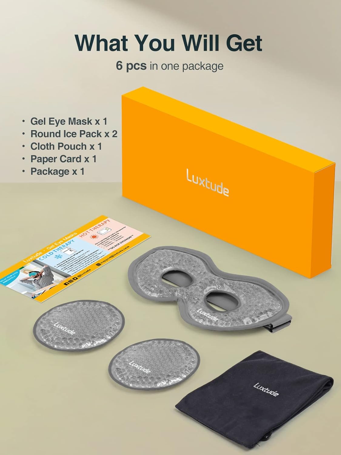 Luxtude Gel Eye Mask Cooling Eye Masks for Dry Eyes, Hot Cold Eye Ice Pack Reusable Cold Eye Mask, Frozen Cold Eye Compress for Puffiness/Dark Circles/Headaches/Eye Bags/Pain Relief (Gray)