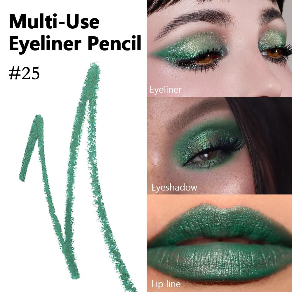 Kaely Gel Eyeliner Pencil for Women, Dark Pearl Green Eye Liner Waterproof Smudge Proof with Sharpener, Waterline Eye Makeup Liners, delineador de ojos contra el agua, Vegan & Cruelty-Free, 25