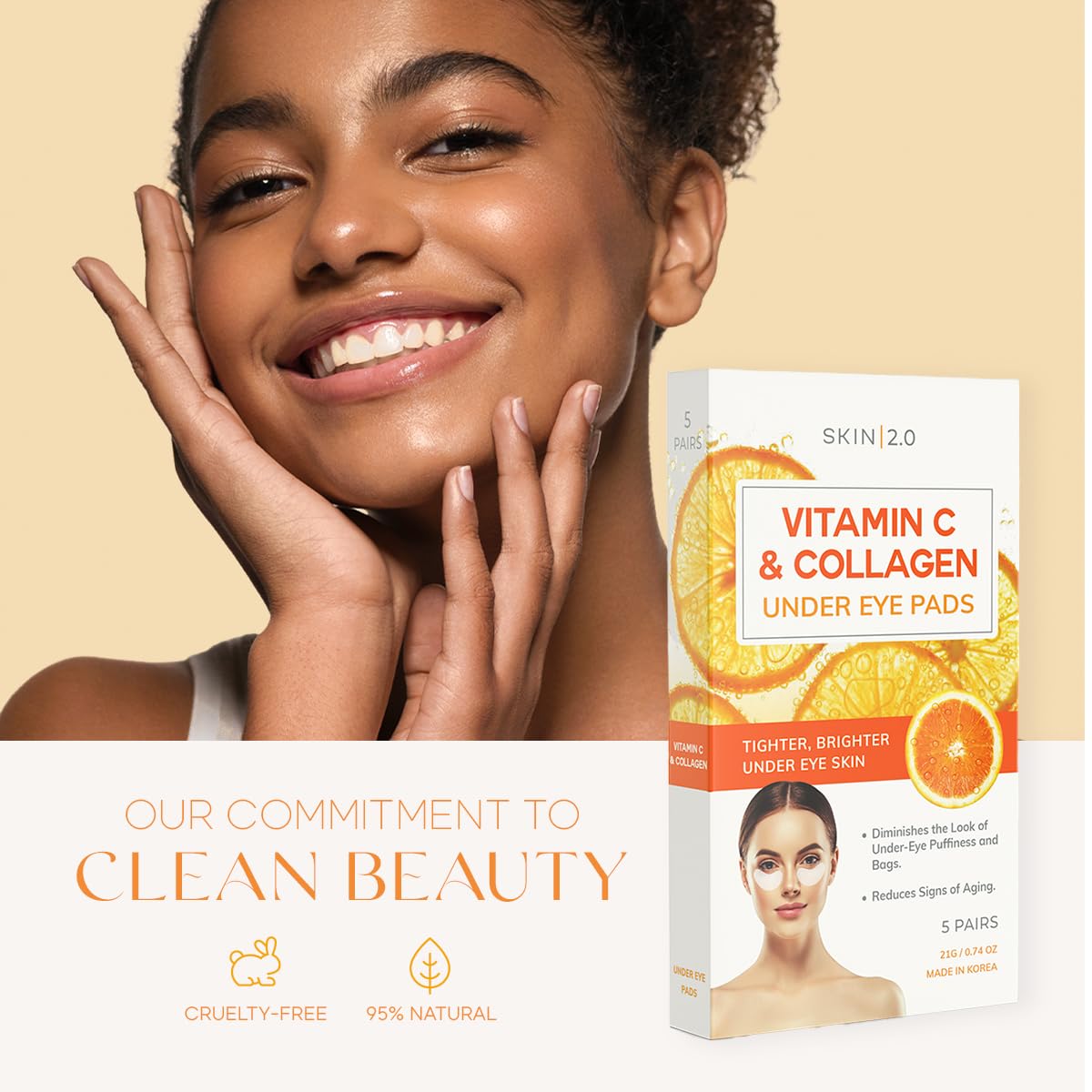 Vitamin C and Collagen Under Eye Patches - Brightens Dark Circles, Tightens Under Eye Skin, Anti-aging & Firming Under Eye Pads - Cruelty Free Korean Skin Care For All Skin Types - 15 Pairs