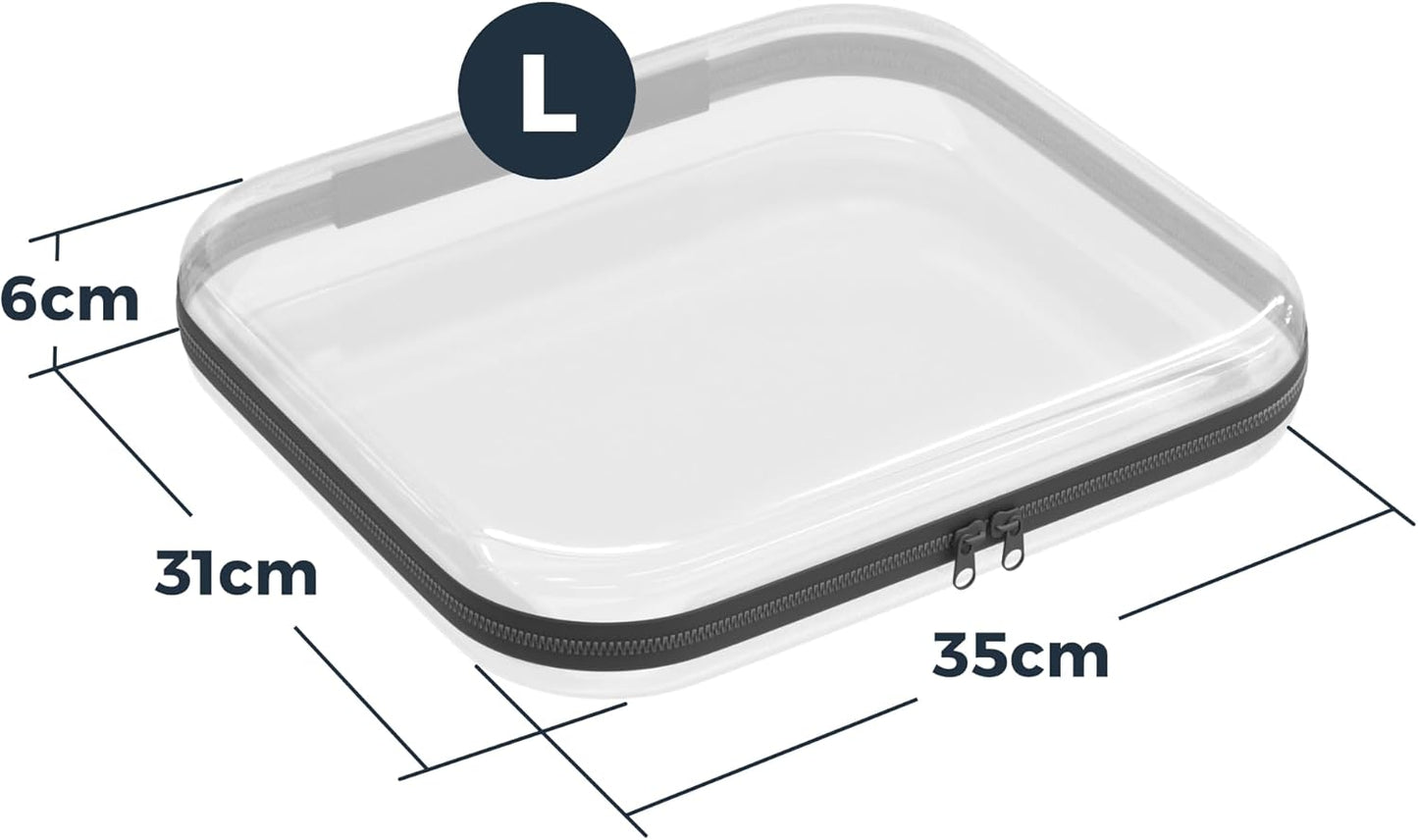 Extra Large 13.7" Durable Clear Travel Organizer Bags 6 Pack, 2x Large, 2x Medium, 2x Small, Clear Hard Shell Zipper Case, Hard Plastic Travel Toiletry Bag for Women, Toy & Make Up Organizer Pouch