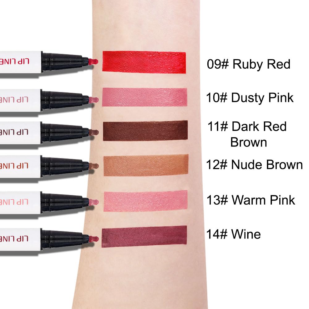 3Pcs Longwear Liquid Lip Liner Stain Marker Pen Set Long Lasting Waterproof, Dark Black Cherry Wine Red Matte 24 Hour Lip Liner and Lipstick Combo, Color Stay Lipliner All Day, Lip Stains peel off