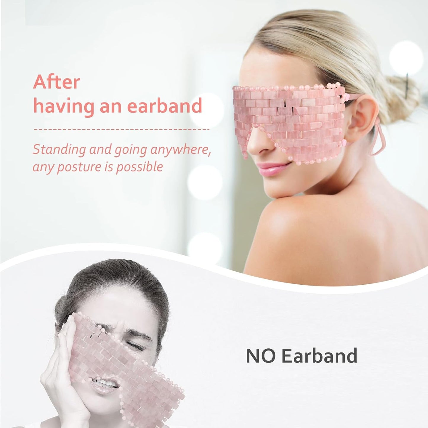 Rose Quartz Eye Mask, Cooling Jade Eye Mask 100% All Natural Crystal Eye Mask for Facial