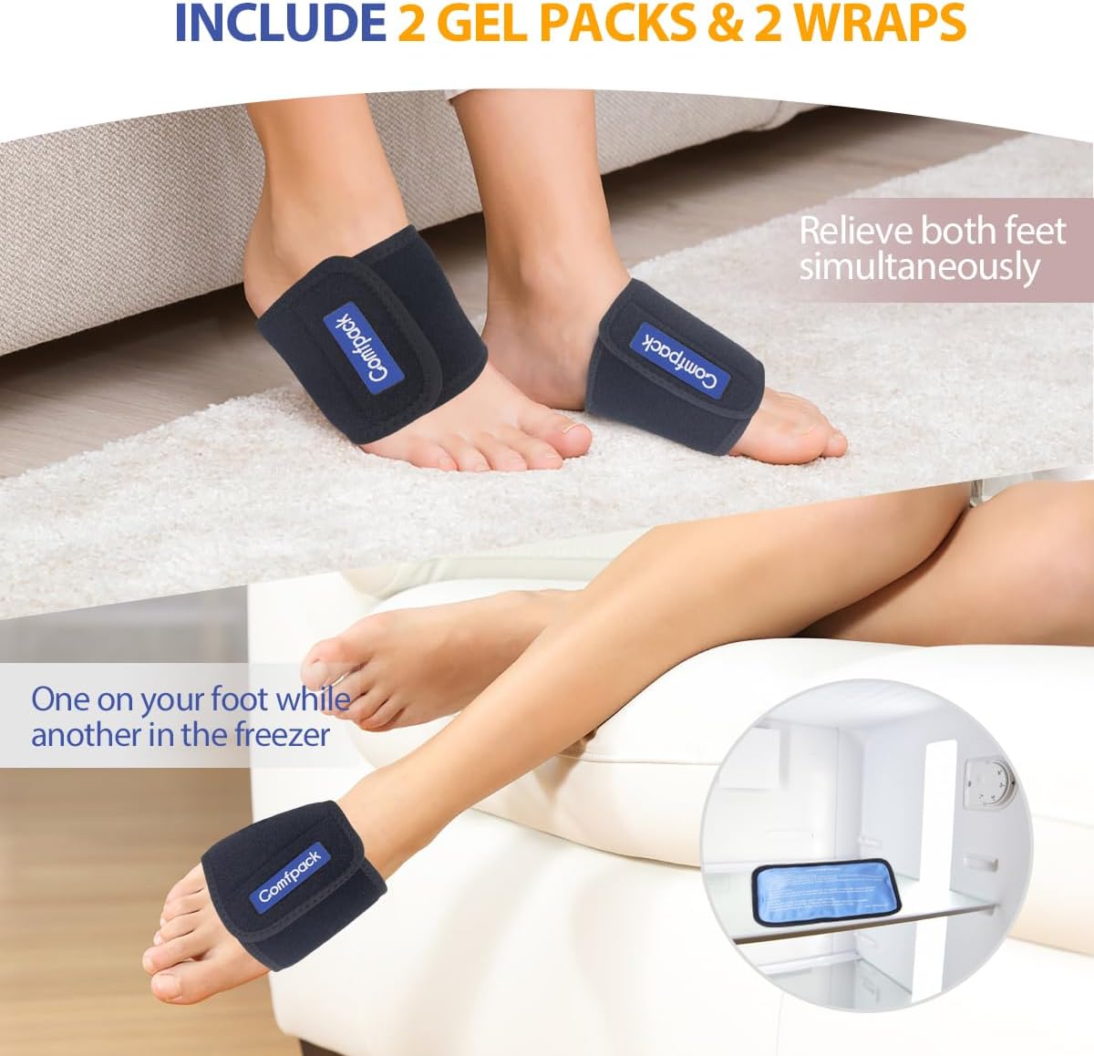Cold Therapy Wrap with 2 Packs for Pain Relief, Reusable Gel Ice Packs for Foot Plantar, Wrist, Ankle, Great for Sprains, Muscle Pain, Bruises, Injuries