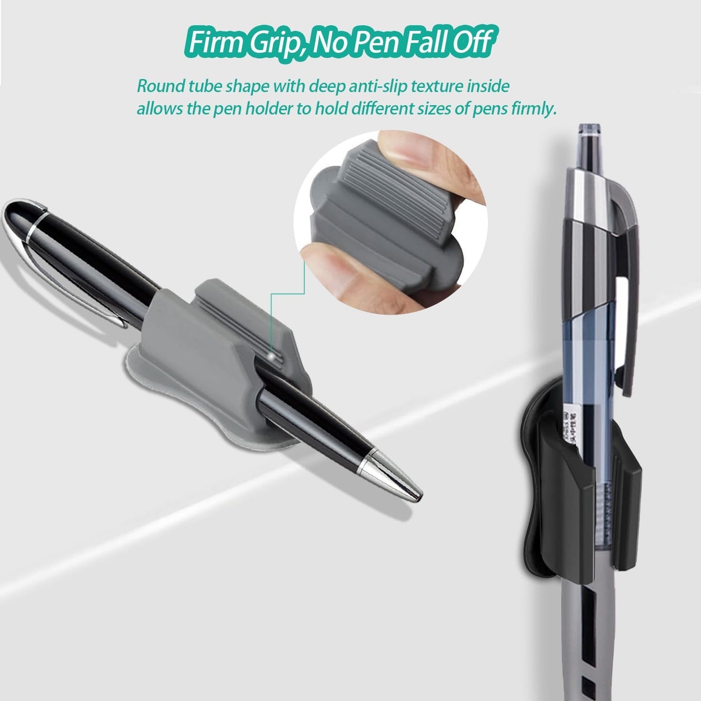 Adhesive Pen Holder for Wall Pencil Holder for Desk Organizer, 6Pack Silicone Pen Holders for Clipboard, Marker Holder Sticky Pen Holder for Desk, Office Teacher Supplies Stylus Holder (6 black)