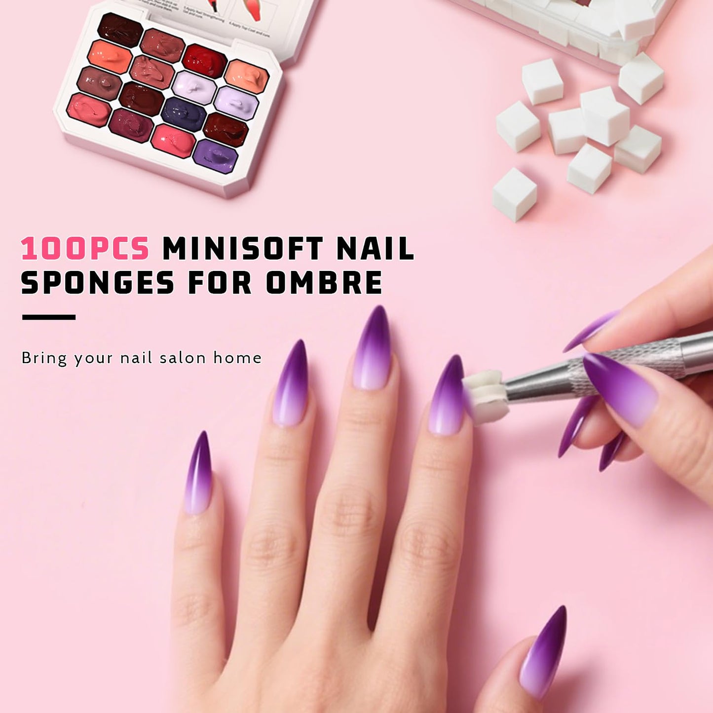 Sponge Pat Paint Nail Gel, Ombre Nails Gradient Gel Nail Blush Blooming Aura Nails Drawing Stripper Floral Painting DIY Nail Art, No Wipe, UV/LED Curing (16 Colors M)