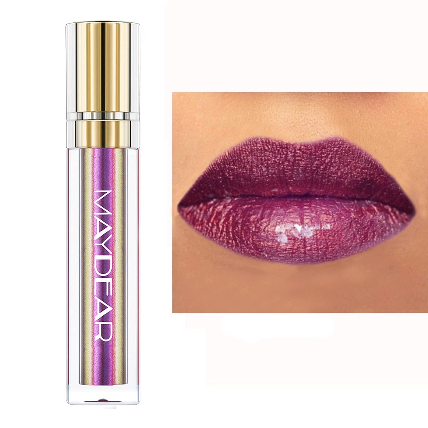 Maydear Chameleon Lipstick - High Pigmented Purple Lip Gloss, Full-Coverage Multichrome Lipstick, Long Lasting Rainbow Lip Makeup, Golden Plum (09)