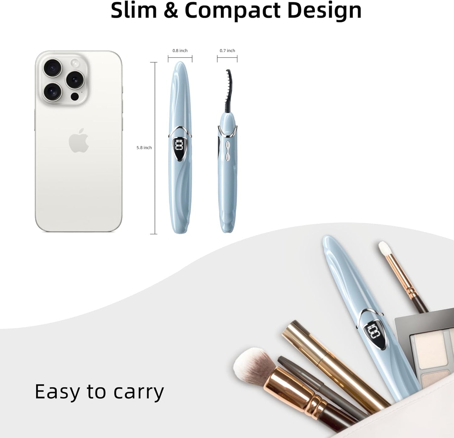 ZAPAL Heated Eyeash Curler, S600 Rechargeable Heated lash Curler, Intelligent Power Off Electric Eyelash Curler Heated Quickly 24 Hs Lasting Natural Makeup for Woman (Angel Blue/Silver, S600-148MM)