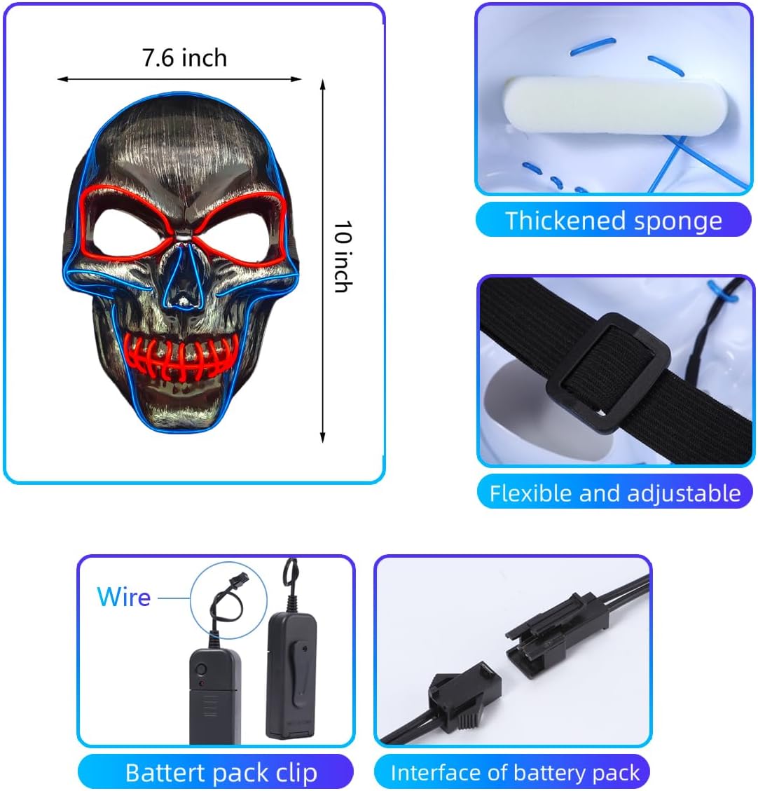 OceanWings Halloween Mask LED Light up Costumes Scary Mask for Party Supplies Favor