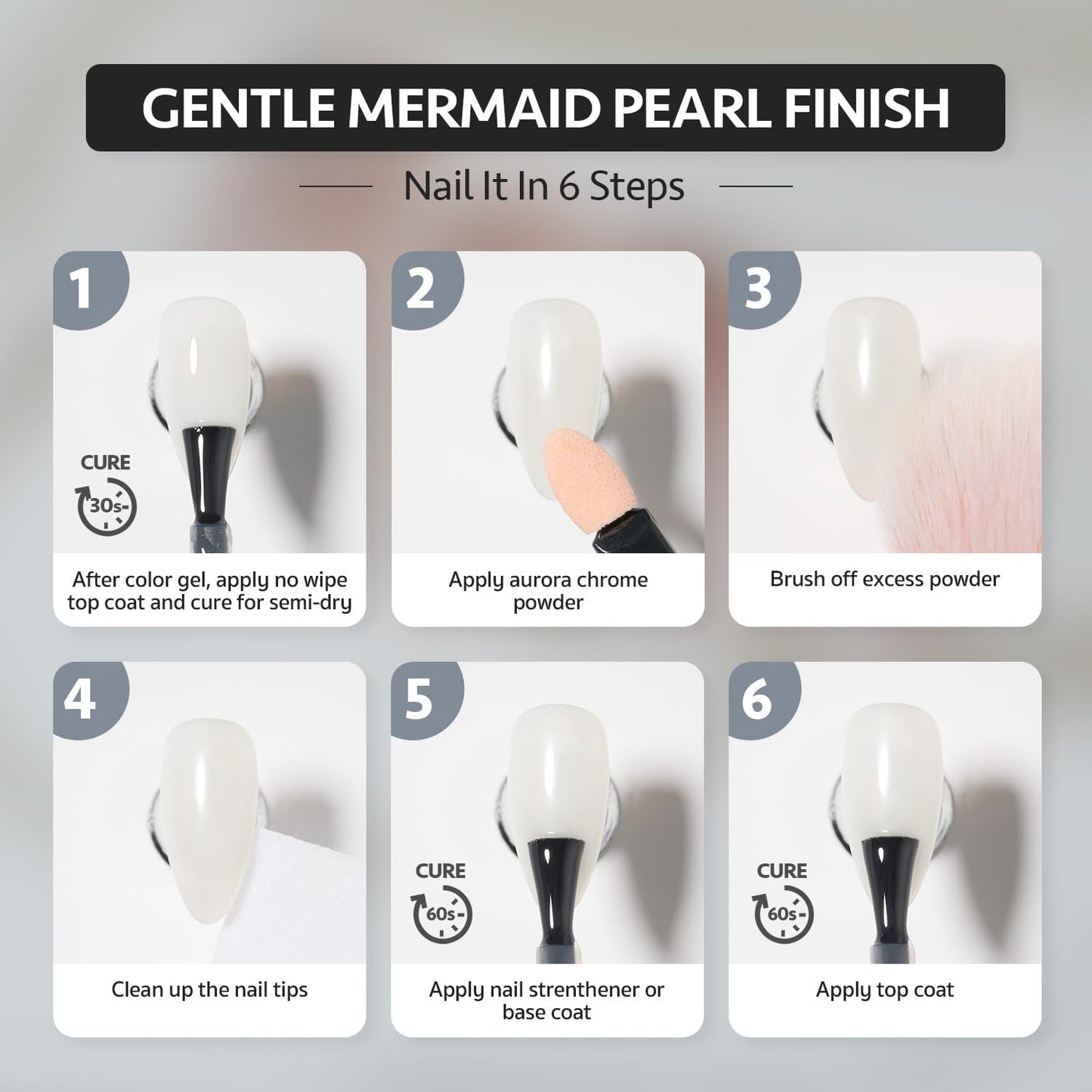 GAOY White Pearl Chrome Nail Powder, 2Pcs Mirror Effect Shimmer Glitter Pigment for Mermaid Aurora Nail Art, Iridescent Powder for Gel Polish & Manicure Decorations, Lustrous White