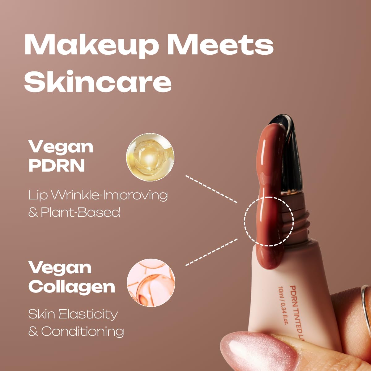 PDRN Tinted Lip Serum – High Gloss Ultra Hydrating Natural Glow, Non-Sticky Volumizing Color Glaze with Long-Lasting Shine, Nourishing Moisturizing Repair for Chapped Lips (0.34 oz)