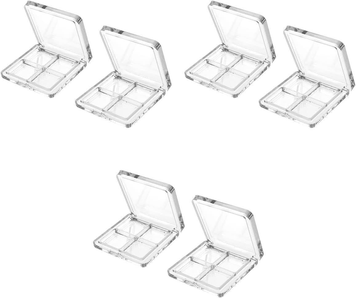 Beaupretty 6 Pieces Empty Eyeshadow Pallet 4 Grids Eye Shadow Lipstick Storage Case Box Clear Makeup DIY Cosmetic Organizer Container