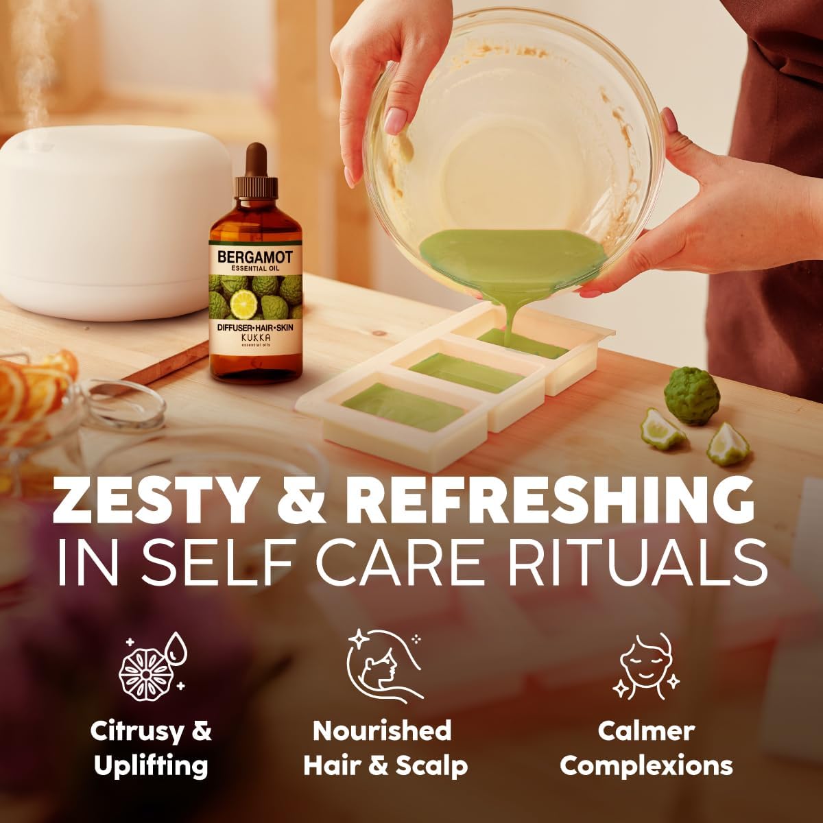 Kukka Bergamot Essential Oil for Diffuser and Skin - 4 Fl Oz - Bergamot Oil for Aromatherapy, Hair Shampoo, Bath Bomb, DIY Soap Making Scents