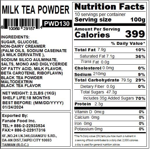 Fanale Premium Milk Tea Flavoring Powder | Perfect for Baking, Smoothies, Desserts and Drinks | Instant Flavoring Powder for Boba Milk Tea - 2.2 Pounds (Pack of 20)