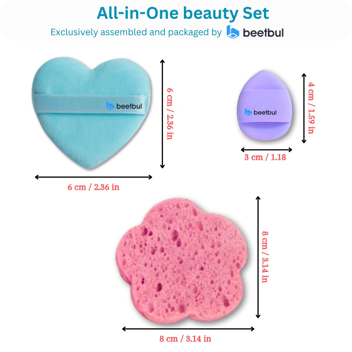 Beetbul Makeup & Exfoliation Kit - Bissú Compact Powder + 1 Medium Velvet Puff + 2 Finger Puffs + 1 Facial Exfoliating Sponge (04 Sand, One Size)