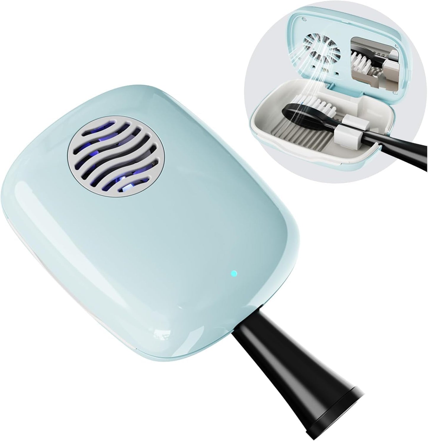 UV-C Toothbrush Sanitizer Cover Case and Holder Electric Travel Toothbrush Cover with Holder for Any Toothbrush Head Rechargeable Toothbrush Travel Case Blue