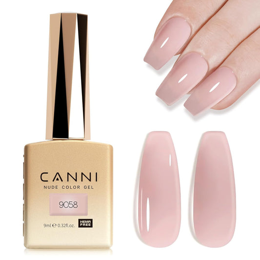 CANNI Nude Pink Jelly Gel Polish – 9ML Translucent Sheer Nude Soak-Off UV/LED Gel Nail Polish for DIY Manicure or Salon Use