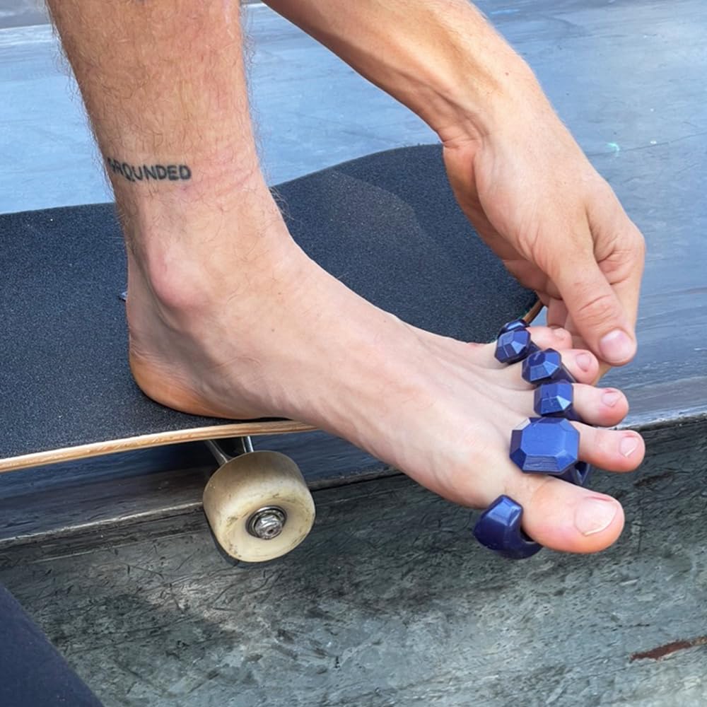 YogaToes® Gems® for Men Fits Men's Shoe Size 7 & Up. Gel Toe Stretcher & Separator in Metallic Blue. Helps Foot Pain & Boost Athletic Performance!