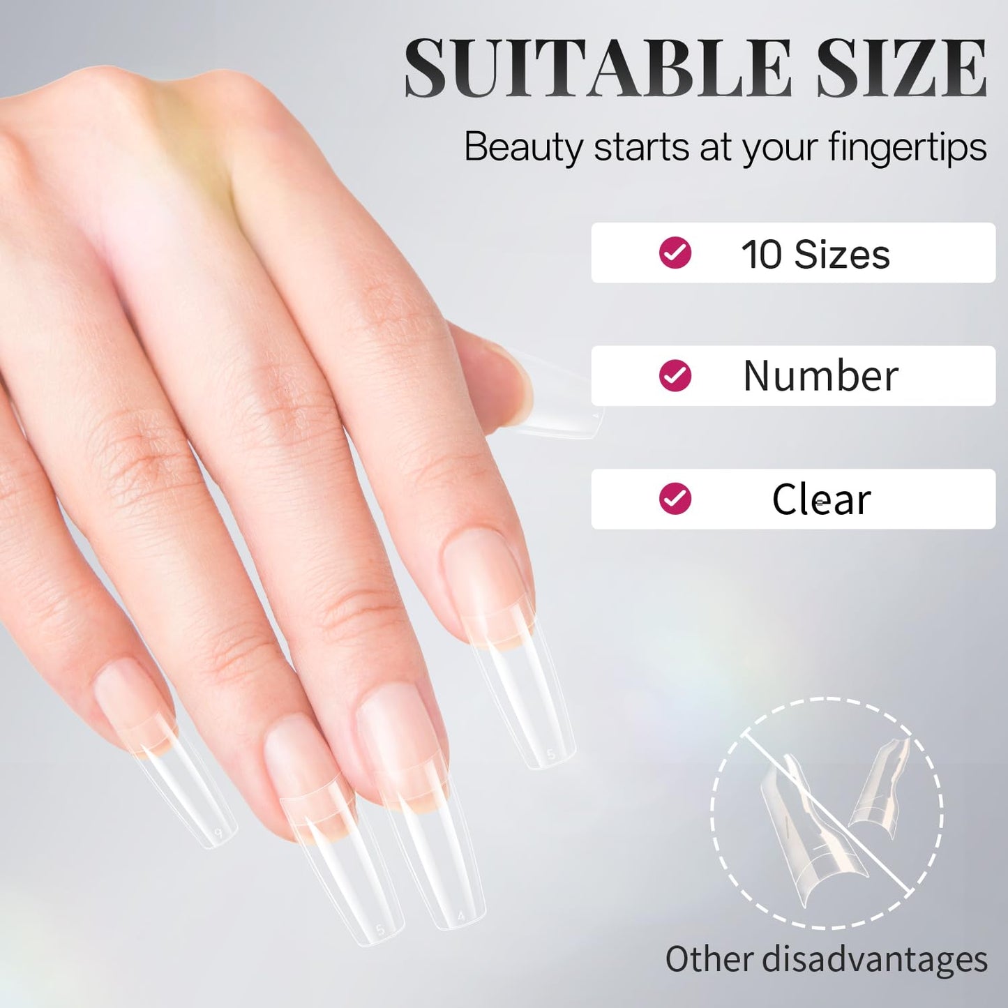 krofaue French Nail Tips - Acrylic Soft Gel False Tips 500PCS Half Cover Square Fake Nails for Women Half Matte French Tip Press on Nails 10 Sizes