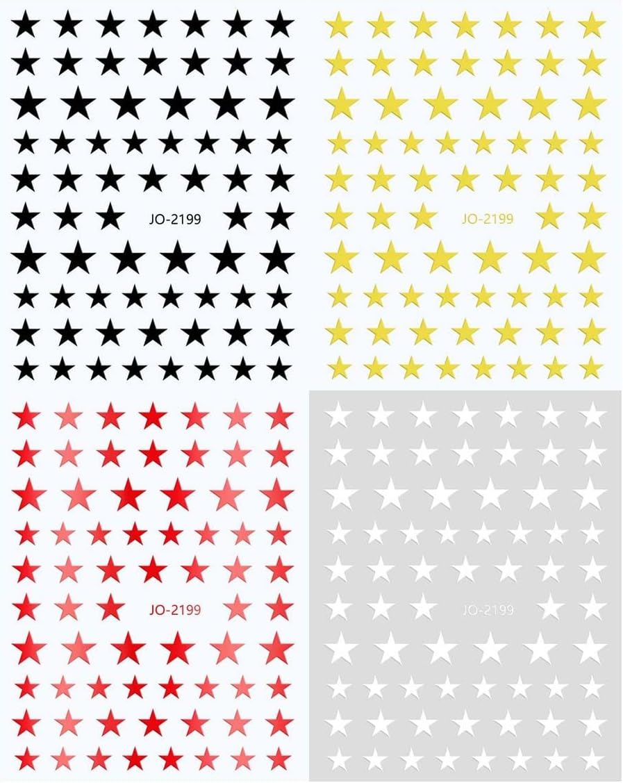 8Sheets Star Nail Stickers Gold Nail Art Stickers 3D Self Adhesive Nail Decals Silver White Gold Black Nail Art Decals Holographic Nails Design for Women Girls Nails Art Accessories DIY Manicure