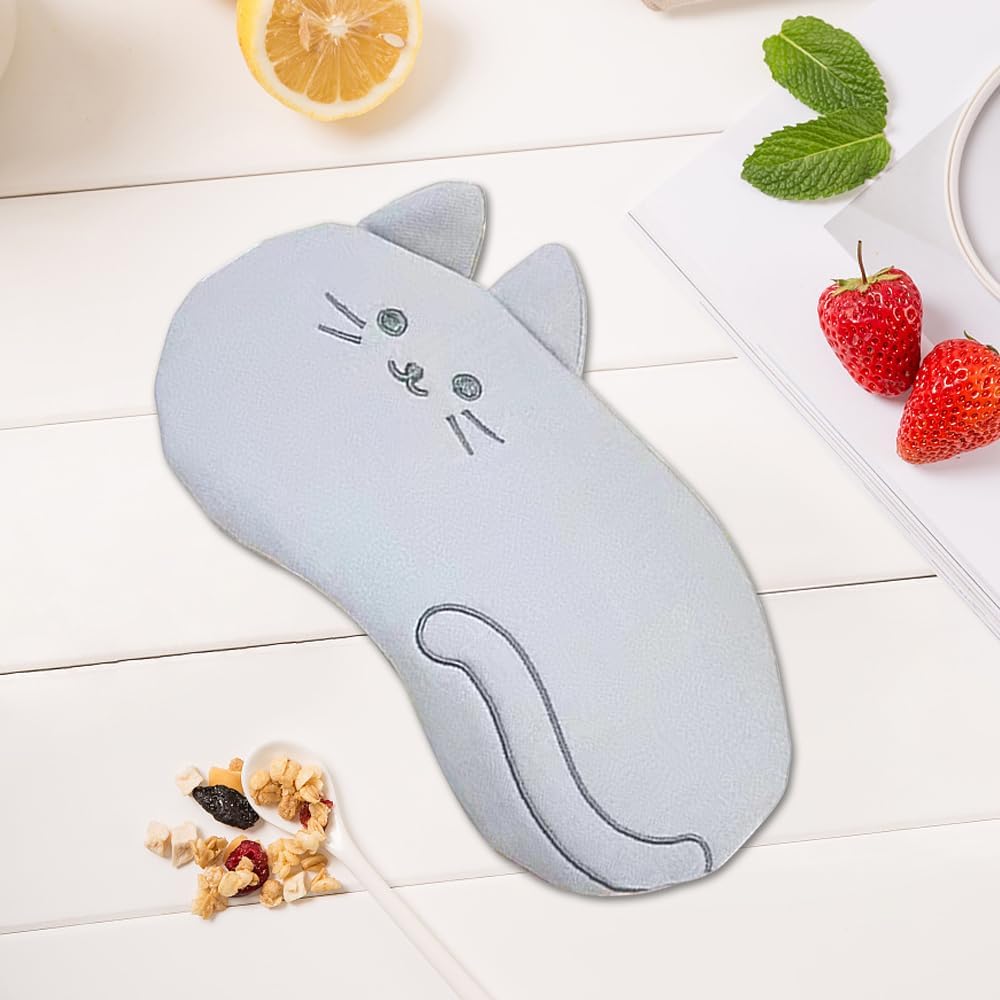 PERFECTSIGHT Kitty Sleep Eye Masks, Cute Plush Sleep Eye Cover Lightweight Adjustable Eyeshade Faux Fur Mask Cover for Women Men Sleep Travel Nap, Grey Cat