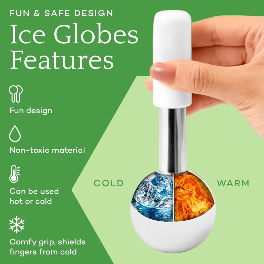 LUONKOS Gua Sha Ice Globes - Set of 2, Silver Stainless Steel - Facial Massage Tool & Lymphatic Drainage Massager - Reduces Puffiness, Fine Lines & Dark Circles