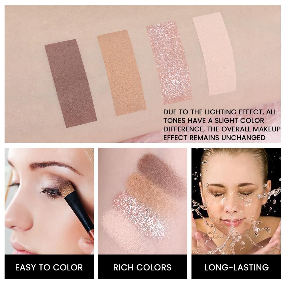 4 Colors Eyeshadow Makeup Palette,Nude Champagne Gold Light Dark Brown Natural Neutral Eye Shadow Palette with Mirror,Long Lasting Naturing-Looking,Waterproof