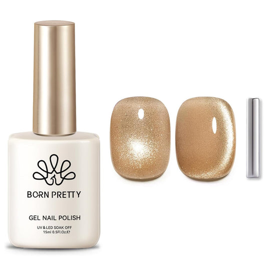 BORN PRETTY Cat Magnetic Eye Gel Nail Polish, Champagne Glitter Cat Magnetic Gel Nail Polish Magnetic Nail Polish for Nail Art Manicure Salon DIY at Home 15ML