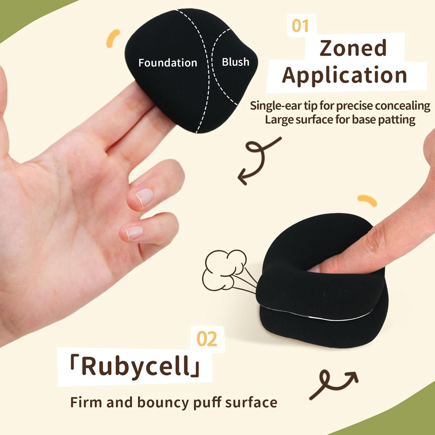Black Cat Toto Airy Marshmallow Puff,Makeup Sponge,Rubycell Material,Pointed Tip for Concealer + Flat Side for Foundation, Longwear Makeup, Travel Friendly & Reusable,2pcs Puffs & Storage Case